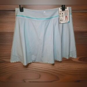 RBX Printed Stripes Super Soft Light Blue Mini Scalloped Hem Golf Tennis Skort